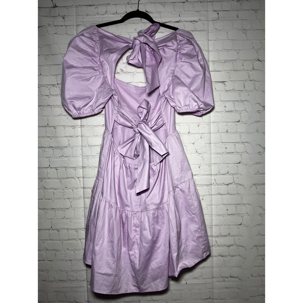 BARDOT Lavender Puff‎ Sleeve Tiered Mini Dress Open Back Wedding Guest Size 6 SM - Picture 6 of 9